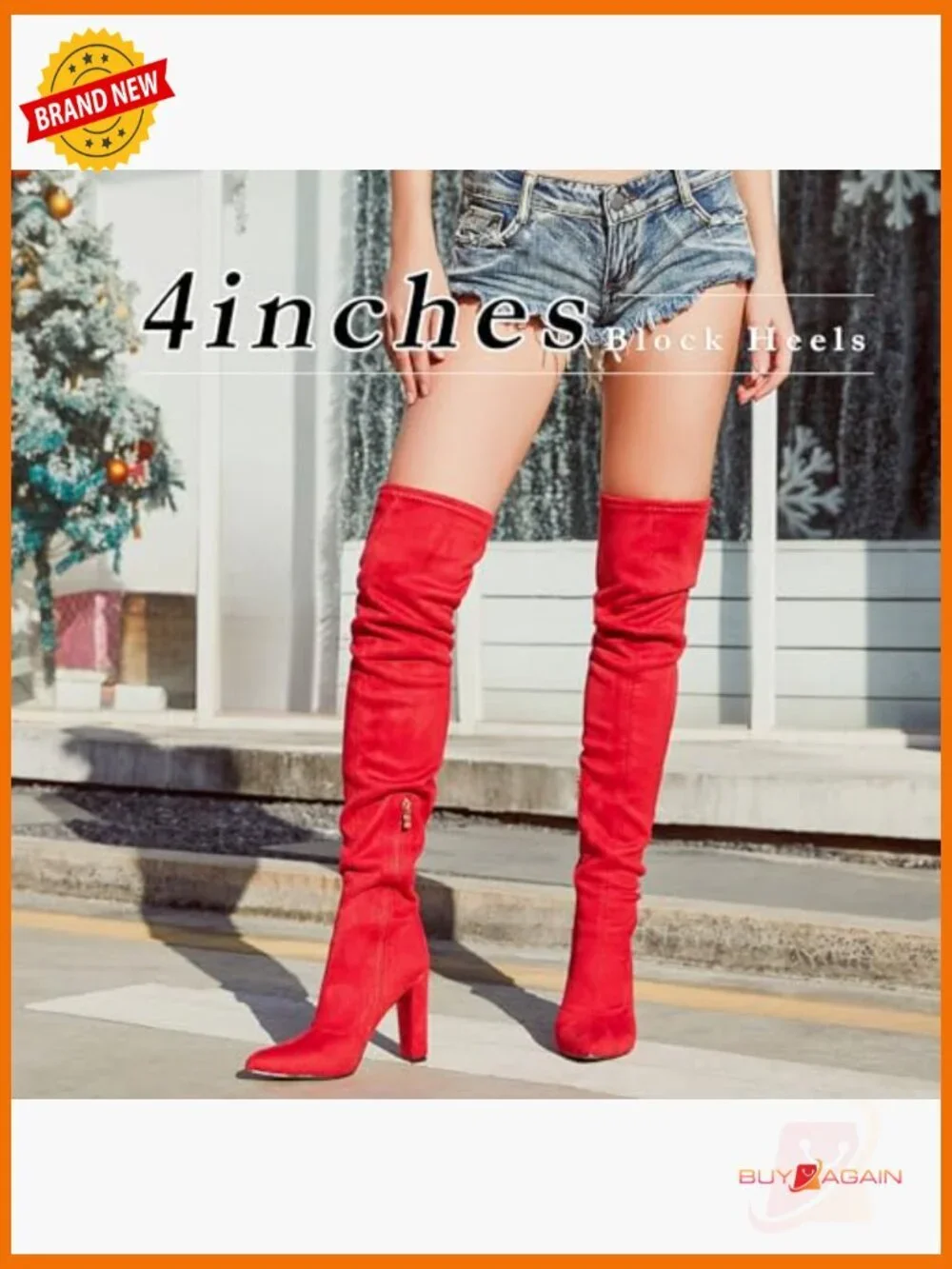 Over the Knee Boots Pointed Toe Block Heel Side Zipper Stretch Chunky Heel Boots